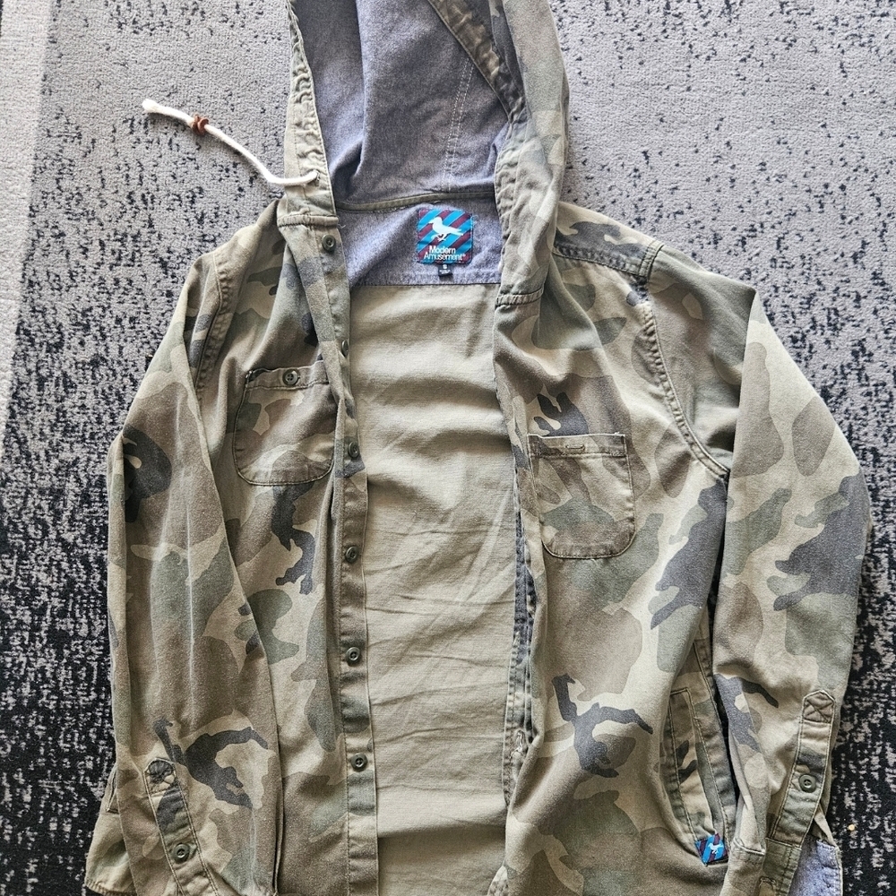 Modern Amusement Camouflage Hooded Button Down Shirt